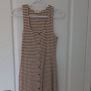 Sezane Striped Brown and White Button-Down Midi Dress